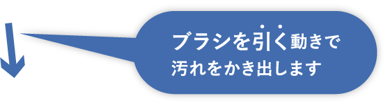 ブラシを引く動きで汚れをかき出します